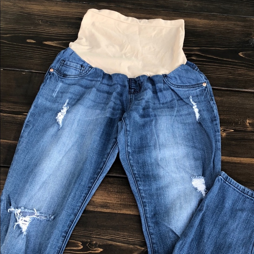 Indigo Blue Distressed Maternity Skinny Jean